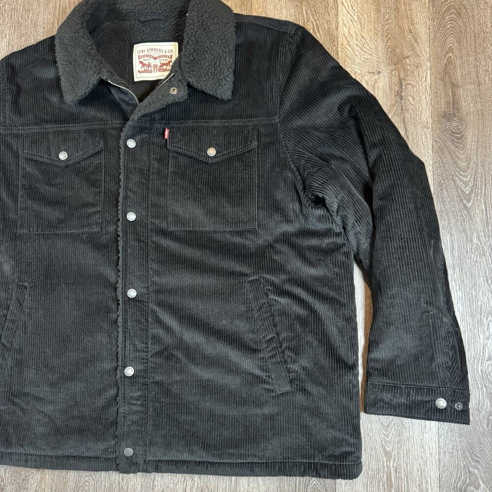 Levi’s Faux Shearling Corduroy Trucker Jacket Black LM3RC501 Men’s XXL - Picture 3 of 14